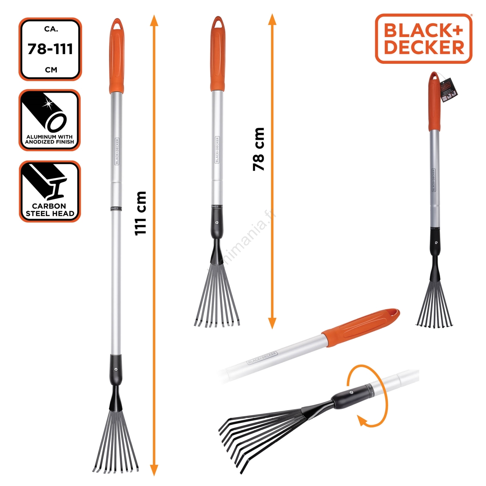 Râteau à Main BLACK+DECKER - 4 Dents - Ergonomique Et Solide Pour Jardinage