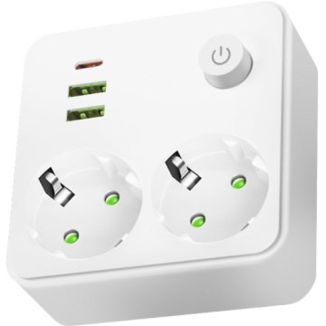 Bloc multiprise avec interrupteur LINEA 2x 230 V + 3x USB A/C, prises SCHUKO, blanc