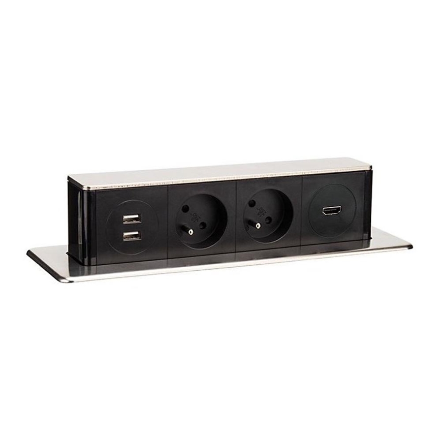 Bloc prise pour table 2x230V + 2xUSB + HDMI