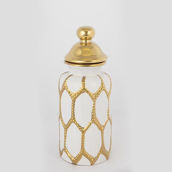 Bocal en céramique 31x12,5 cm doré/blanc