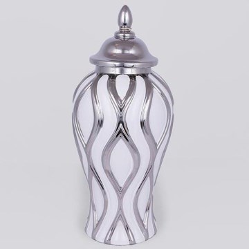 Bocal en céramique 35x18,5 cm argent/blanc