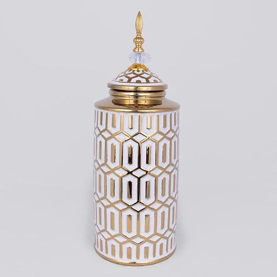 Bocal en céramique 45,7x16,9 cm doré/blanc