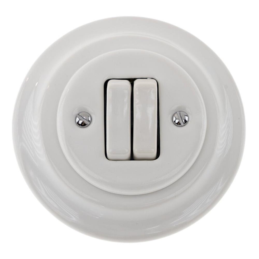 Bohemia-Design - Interrupteur double rétro en porcelaine avec enjoliveur n°5, blanc