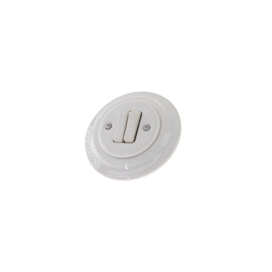 Bohemia-Design - Interrupteur double rétro en porcelaine avec enjoliveur n°5, blanc