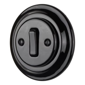 Bohemia-Design - Interrupteur rétro simple en porcelaine avec cadre n° 6, noir