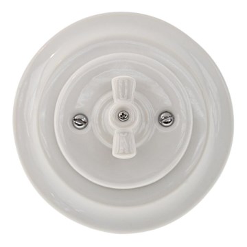 Bohemia-Design - Interrupteur rotatif rétro en porcelaine avec cadre n° 1 blanc