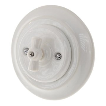 Bohemia-Design - Interrupteur rotatif rétro en porcelaine avec cadre n° 5, blanc