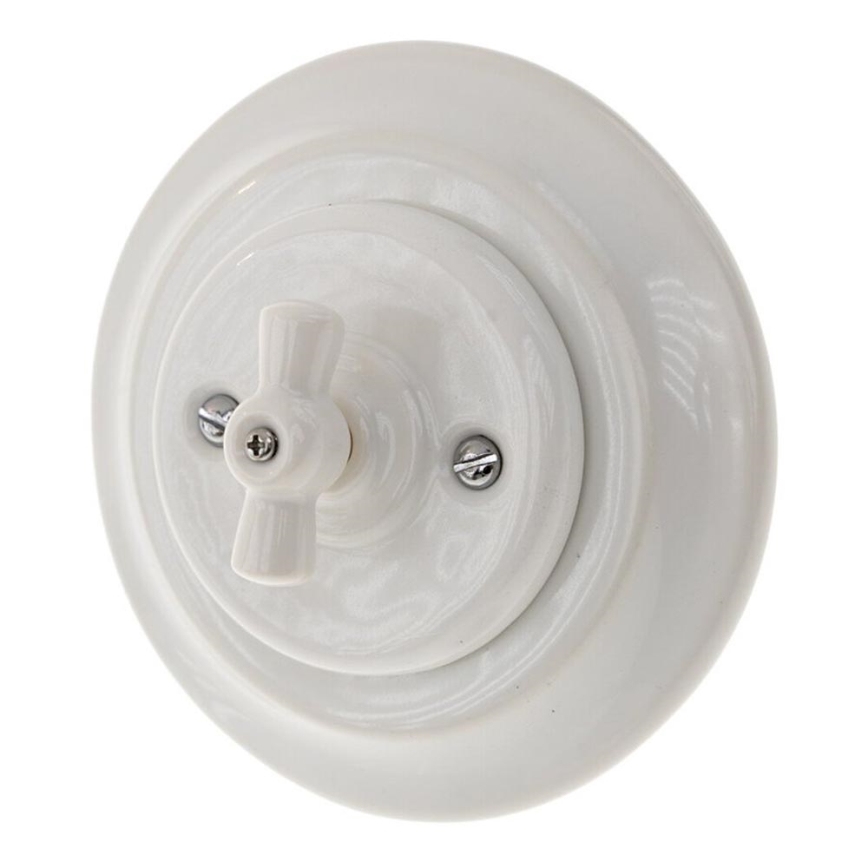 Bohemia-Design - Interrupteur rotatif rétro en porcelaine avec cadre n° 5, blanc