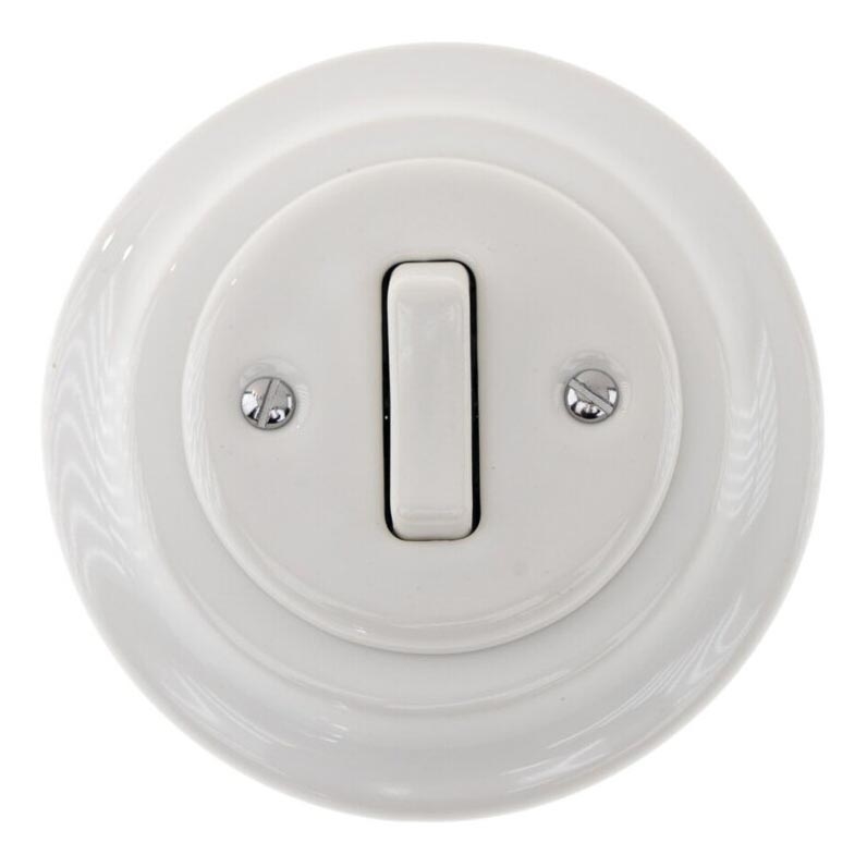 Bohemia-Design - Interrupteur simple rétro en porcelaine avec cadre n° 1 blanc