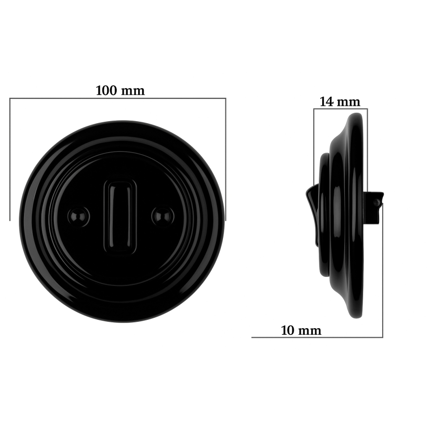 Bohemia-Design - Interrupteur simple rétro en porcelaine avec cadre n° 6, noir