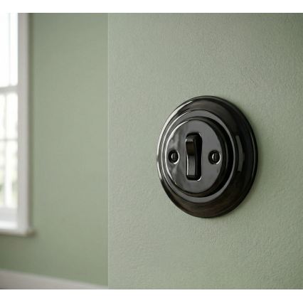 Bohemia-Design - Interrupteur simple rétro en porcelaine avec cadre n° 6, noir