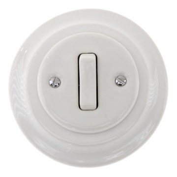 Bohemia-Design - Interrupteur simple rétro en porcelaine avec cadre n°1, blanc