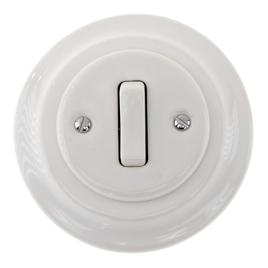 Bohemia-Design - Interrupteur simple rétro en porcelaine avec cadre pour sonnette, blanc