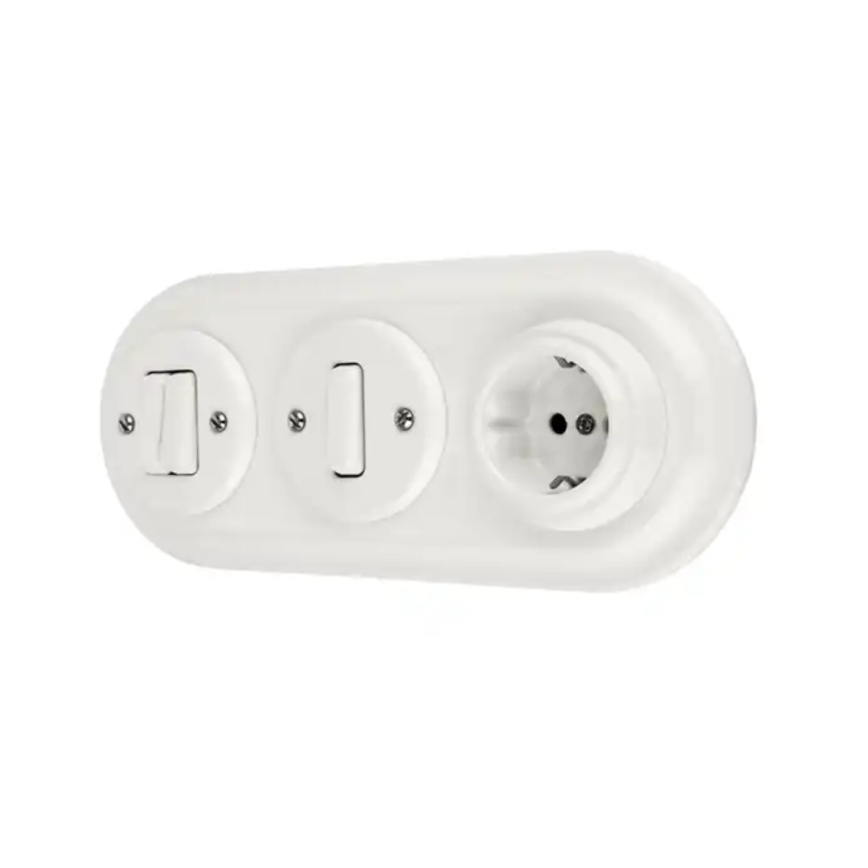 Bohemia-Design - Prise murale rétro en porcelaine sans cadre SCHUKO 250V/16A blanche