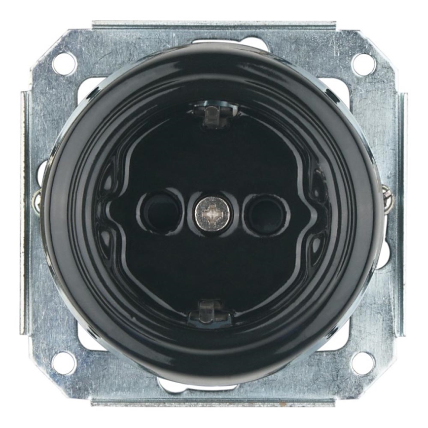 Bohemia-Design - Prise encastrée rétro en porcelaine sans cadre SCHUKO 250V/16A noire