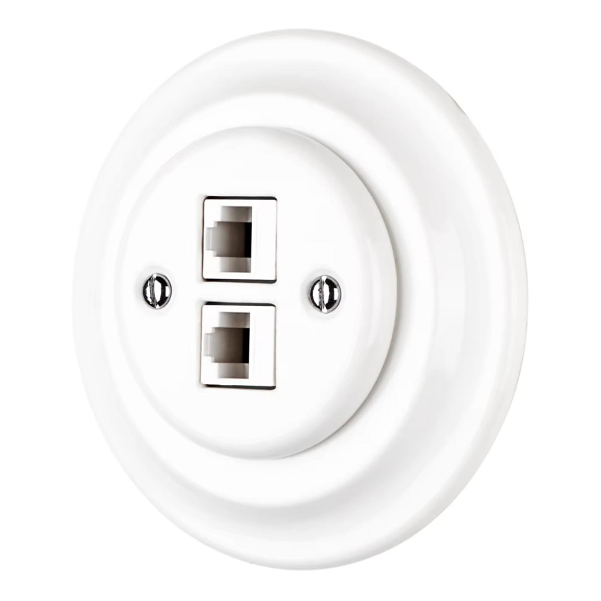 Bohemia-Design - Prise Ethernet rétro en porcelaine avec cadre 2x CAT.5E blanche