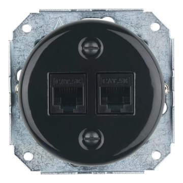 Bohemia-Design - Prise Ethernet rétro en porcelaine, sans cadre, 2 ports Cat5e, noire