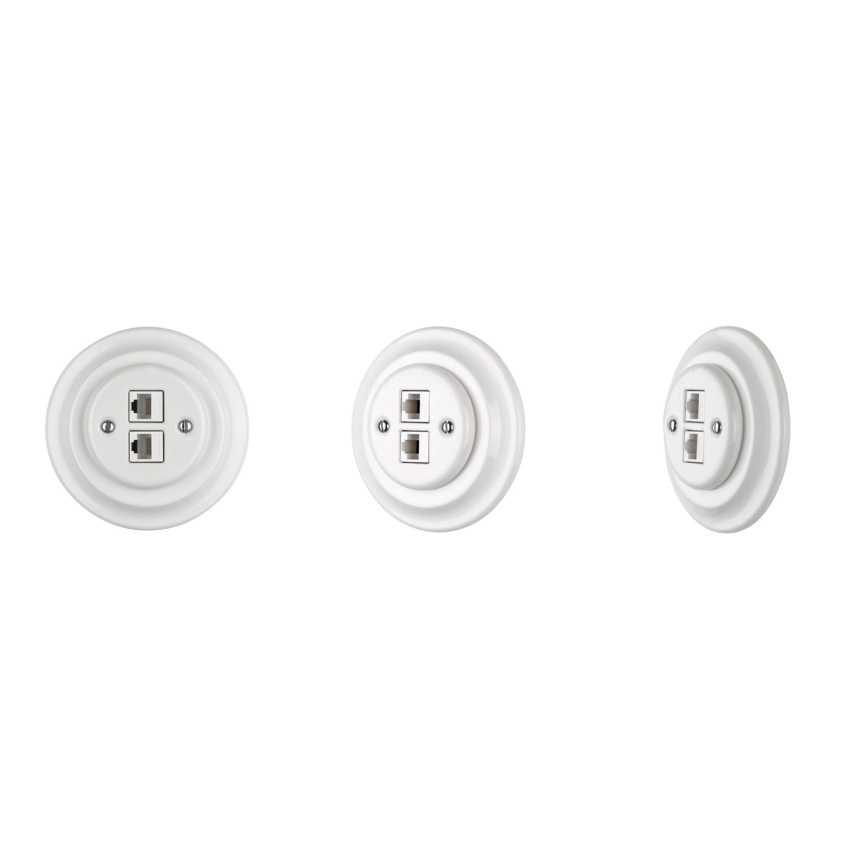 Bohemia-Design - Prise Ethernet rétro en porcelaine sans cadre 2x CAT.5E blanche