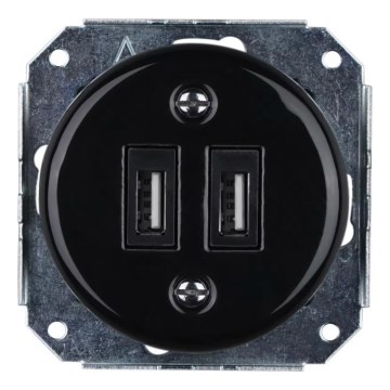 Bohemia-Design - Prise murale rétro en porcelaine sans cadre, 2 ports USB-A, noire