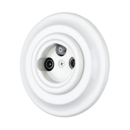 Bohemia-Design - Prise TV/SAT rétro en porcelaine blanche avec cadre