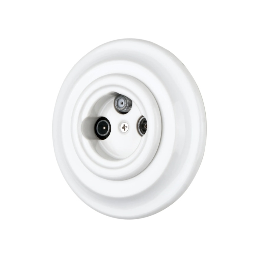 Bohemia-Design - Prise TV/SAT rétro en porcelaine blanche avec cadre
