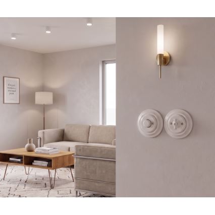 Bohemia-Design - Variateur rotatif rétro en porcelaine avec cadre 250 V/10 A blanc