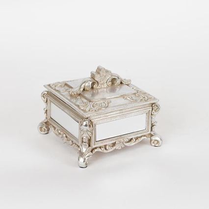 Boîte à bijoux 10,3x13,5x13,5 cm argentée/patinée
