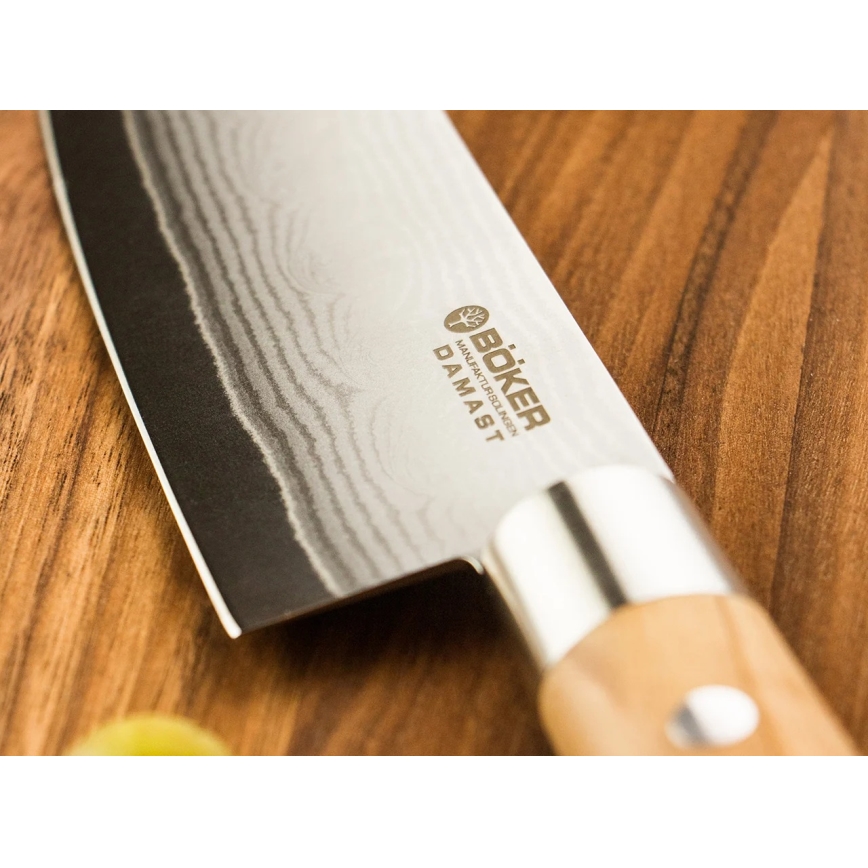 Böker - Couteau de cuisine en acier damassé DAMAST OLIVE 21,2 cm bois d'olivier