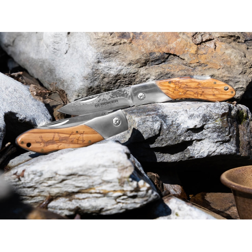 Böker - Couteau de poche en acier damassé Magnum Caveman, 19,4 cm