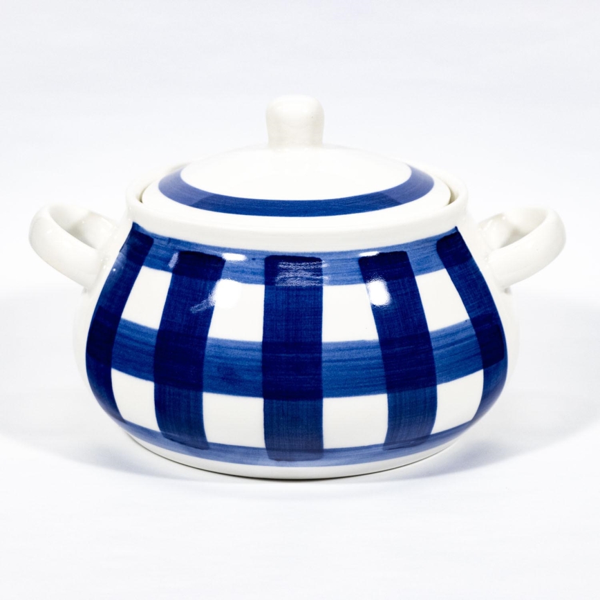 Bol à soupe en céramique avec couvercle blanc bleu