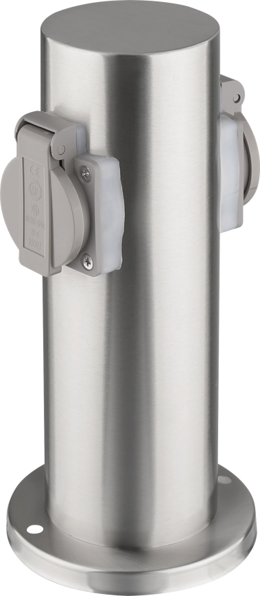 Borne prises électriques extérieure 2Z 230V IP44 chrome mat arrondi