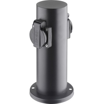 Borne prises électriques extérieure 2Z 230V IP44 noir arrondi