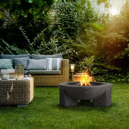 Brasero portable avec grille 74x30 cm noir/granit foncé