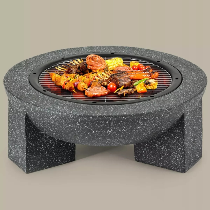 Brasero portable avec grille 74x30 cm noir/granit foncé
