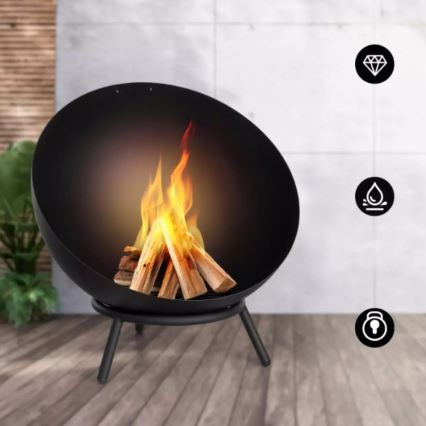 Brasero portable en bois 57x30 cm noir