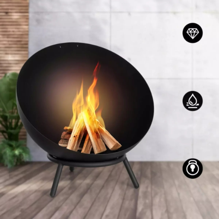 Brasero portable en bois 57x30 cm noir