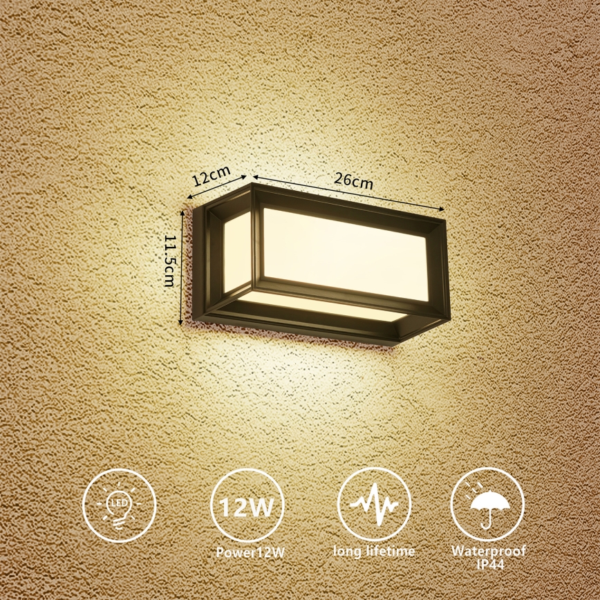 Brilagi - Applique murale d'extérieur LED PARKER LED/12W/230V 3000/4500/6000K noire IP44