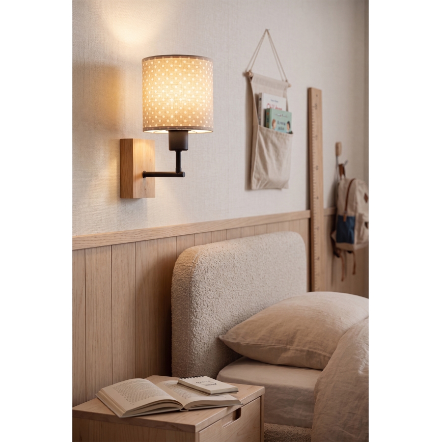 Brilagi - Applique murale pour enfant BOBO WOOD 1xE27/25W/230V chêne/noir/beige/à pois
