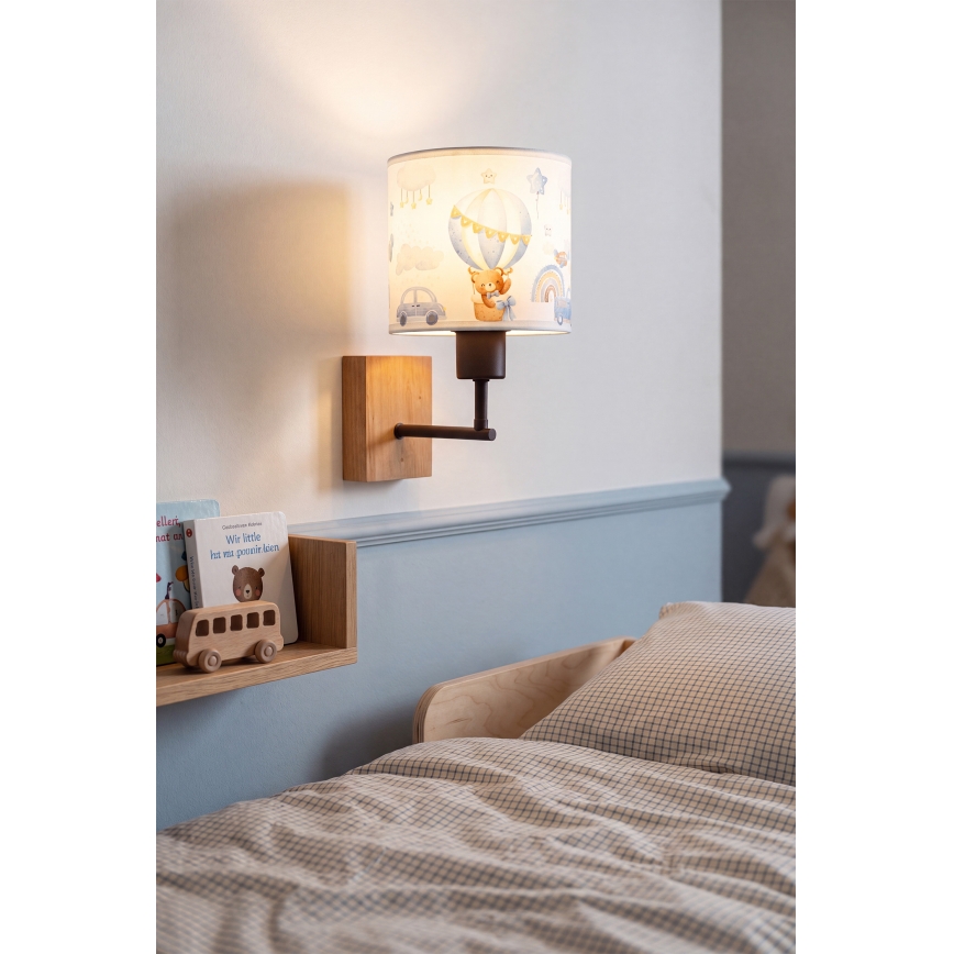Brilagi - Applique murale pour enfant BOBO WOOD 1xE27/25W/230V chêne/noir/blanc/bleu/à motif oursons