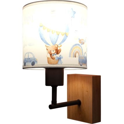 Brilagi - Applique murale pour enfant BOBO WOOD 1xE27/25W/230V chêne/noir/blanc/bleu/à motif oursons