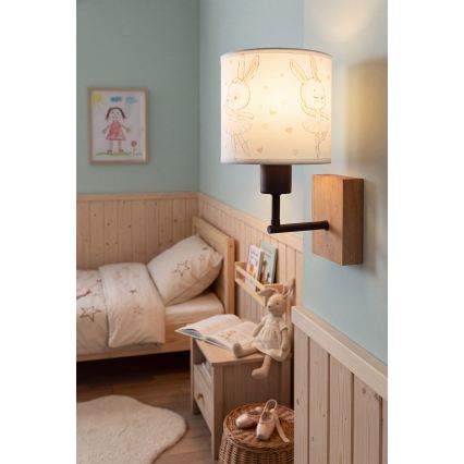 Brilagi - Applique murale pour enfants BOBO WOOD 1xE27/25W/230V chêne/noir/blanc/motifs lapins