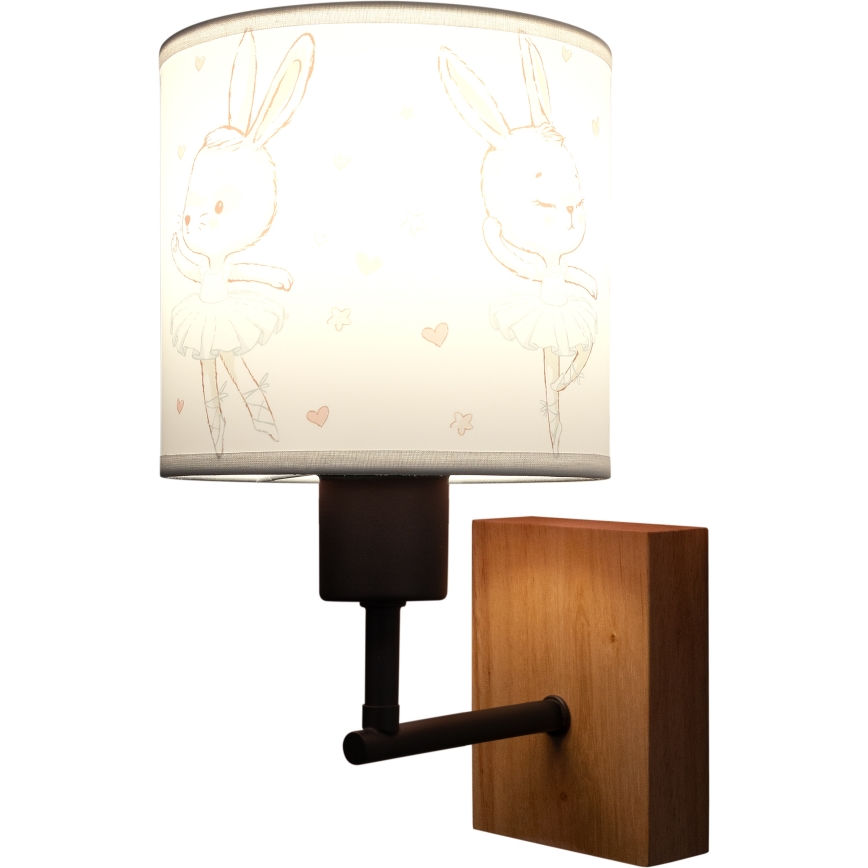 Brilagi - Applique murale pour enfants BOBO WOOD 1xE27/25W/230V chêne/noir/blanc/motifs lapins