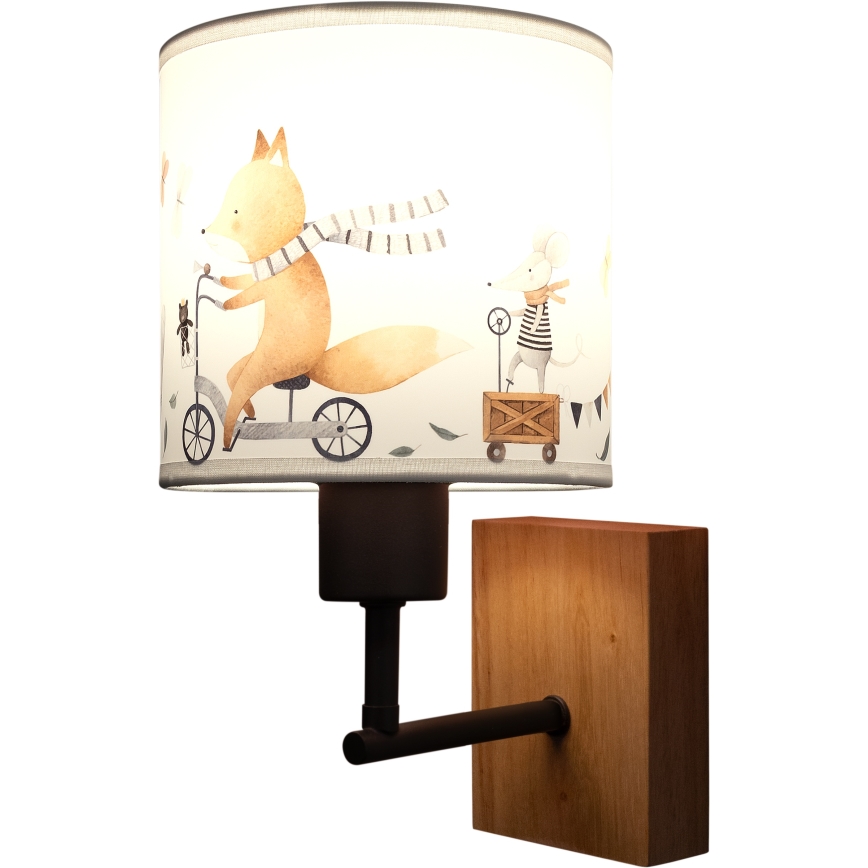 Brilagi - Lampe murale pour enfant BOBO WOOD 1xE27/25W/230V chêne/noir/blanc/motifs d'animaux