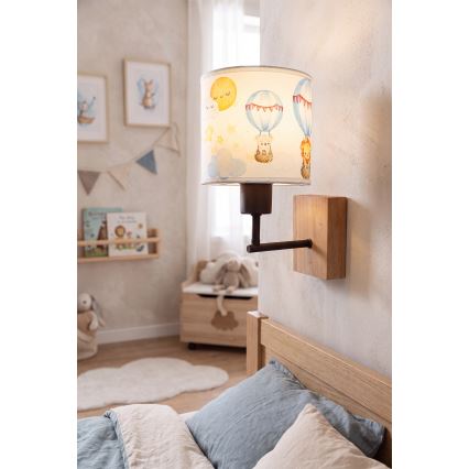 Brilagi - Applique murale pour enfant BOBO WOOD 1xE27/25W/230V chêne/noir/blanc/motifs animaux
