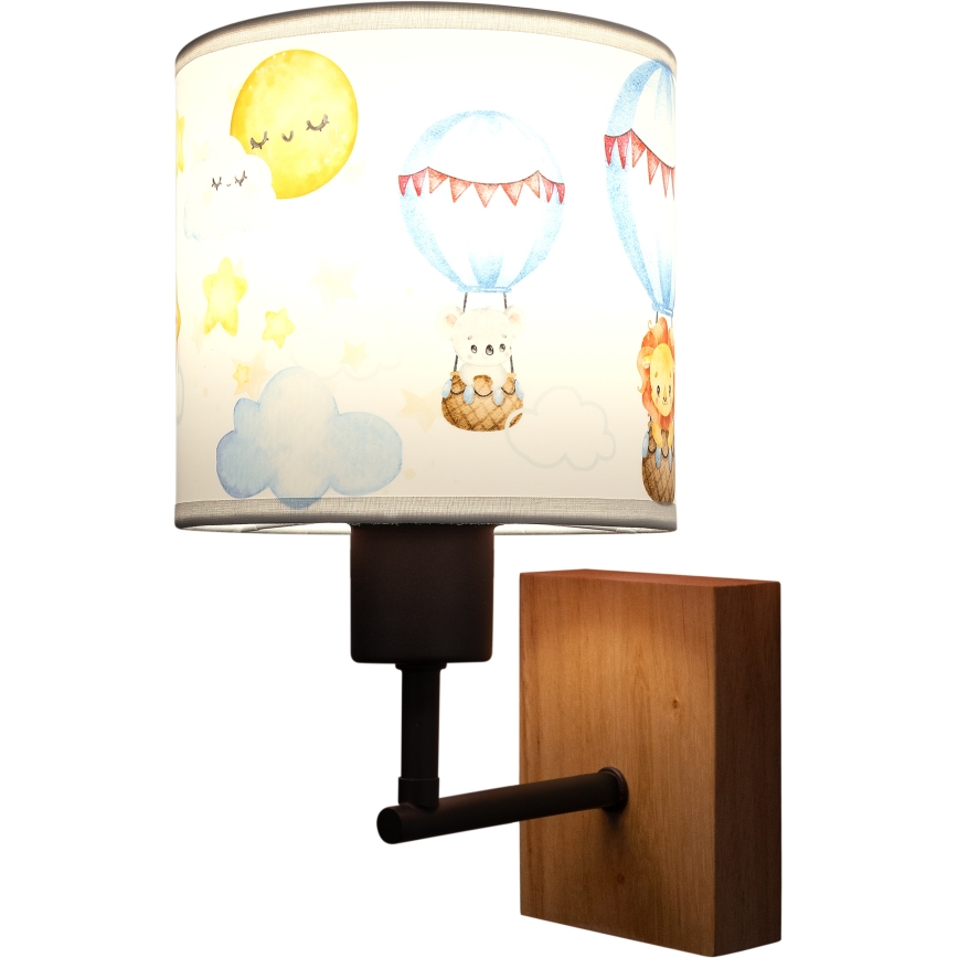 Brilagi - Applique murale pour enfant BOBO WOOD 1xE27/25W/230V chêne/noir/blanc/motifs animaux