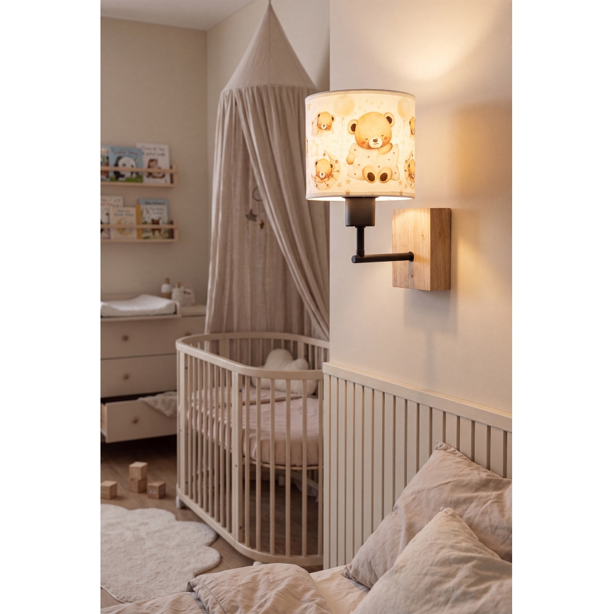 Brilagi - Lampe murale pour enfant BOBO WOOD 1xE27/25W/230V chêne/noir/blanc/oursons