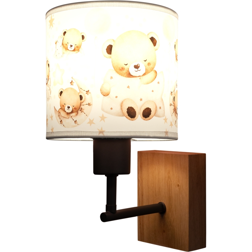 Brilagi - Lampe murale pour enfant BOBO WOOD 1xE27/25W/230V chêne/noir/blanc/oursons