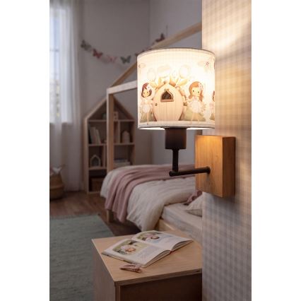 Brilagi - Lampe murale pour enfants BOBO WOOD 1xE27/25W/230V chêne/noir/blanc/rose/fées