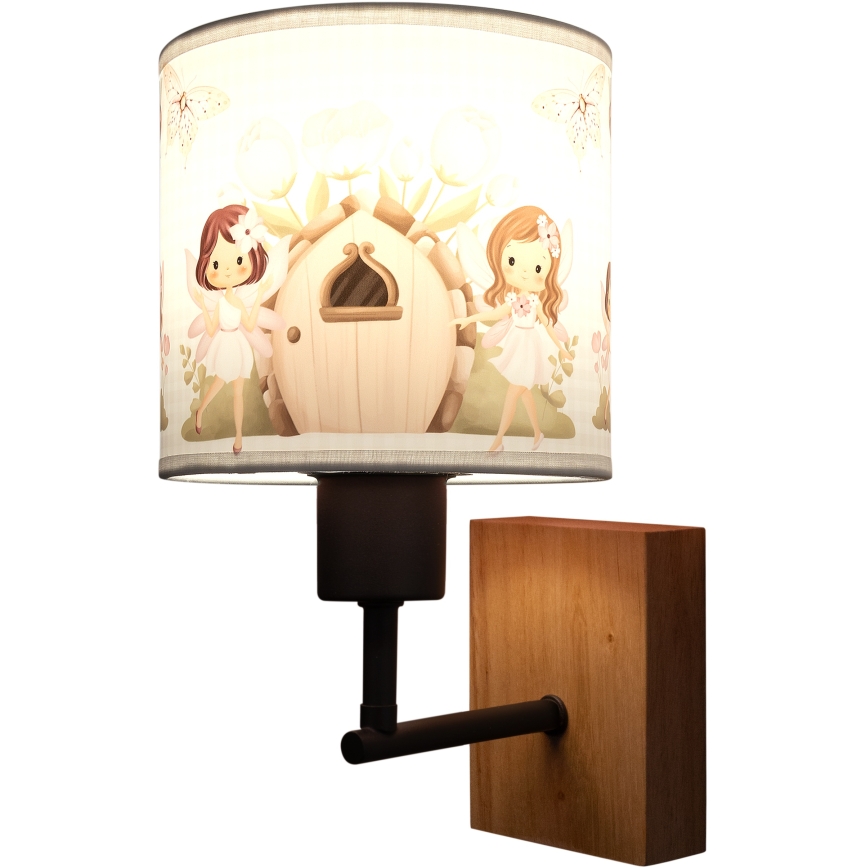 Brilagi - Lampe murale pour enfants BOBO WOOD 1xE27/25W/230V chêne/noir/blanc/rose/fées