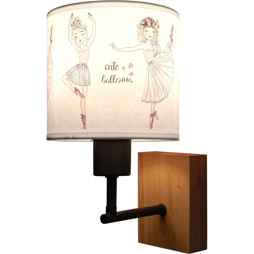 Brilagi - Lampe murale enfant BOBO WOOD 1xE27/25W/230V chêne/noir/blanc/rose/motif ballerines
